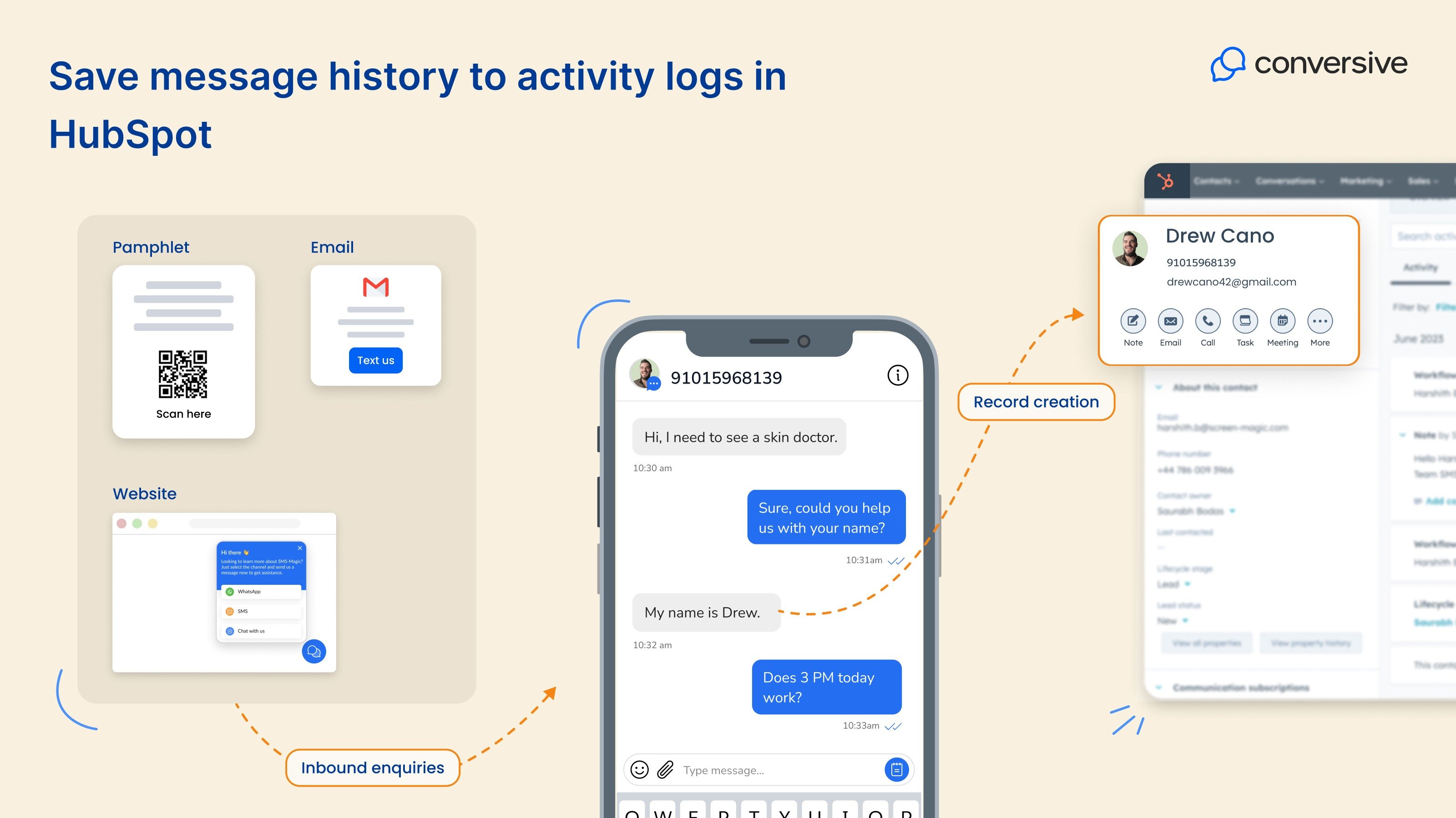 Save new text inquiries to HubSpot